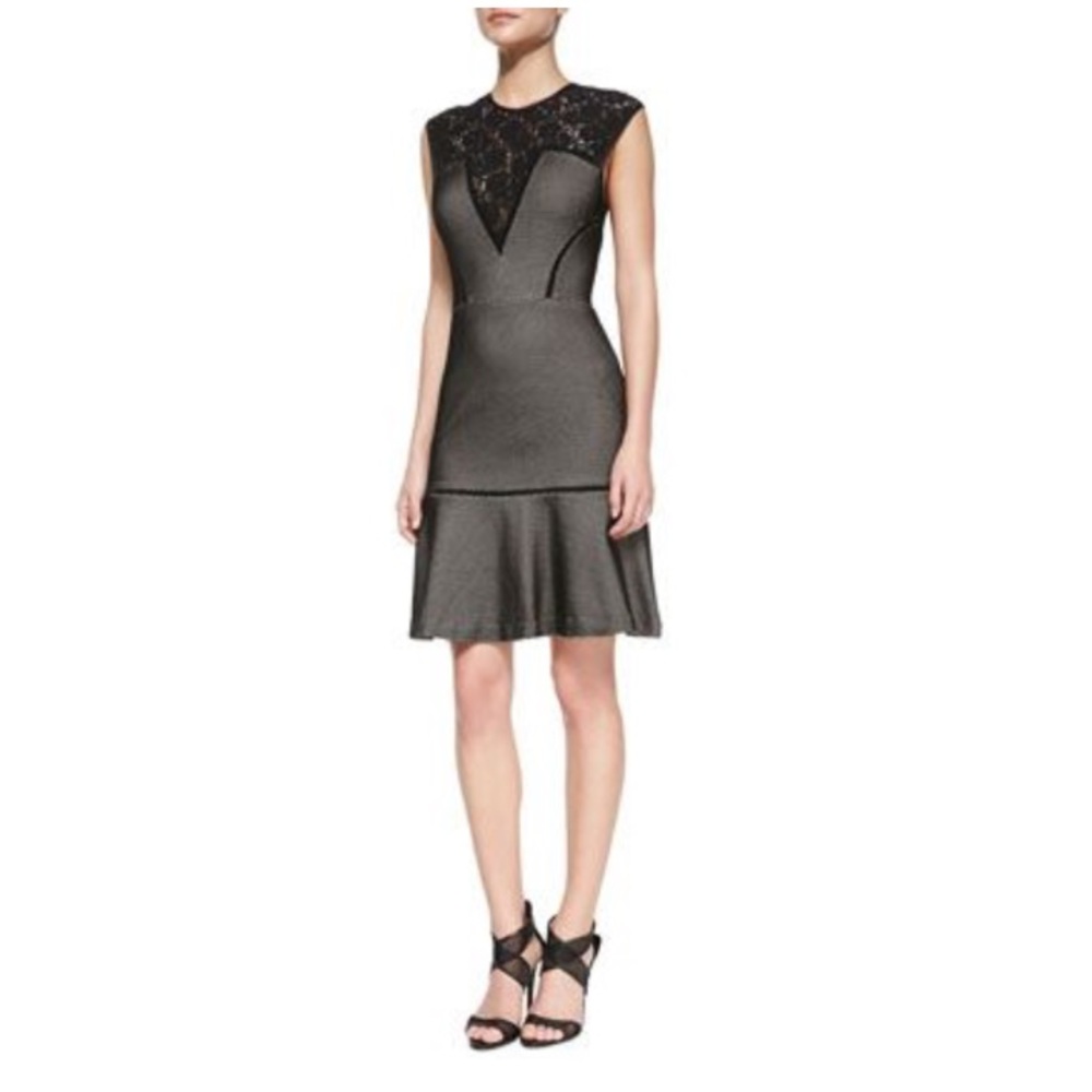 Tracy Reese Lace-Yoke Bonded Mesh Dress
